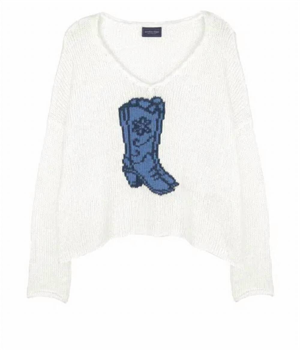 NEW WOODEN SHIPS women's boots v-neck chunky sweater in white